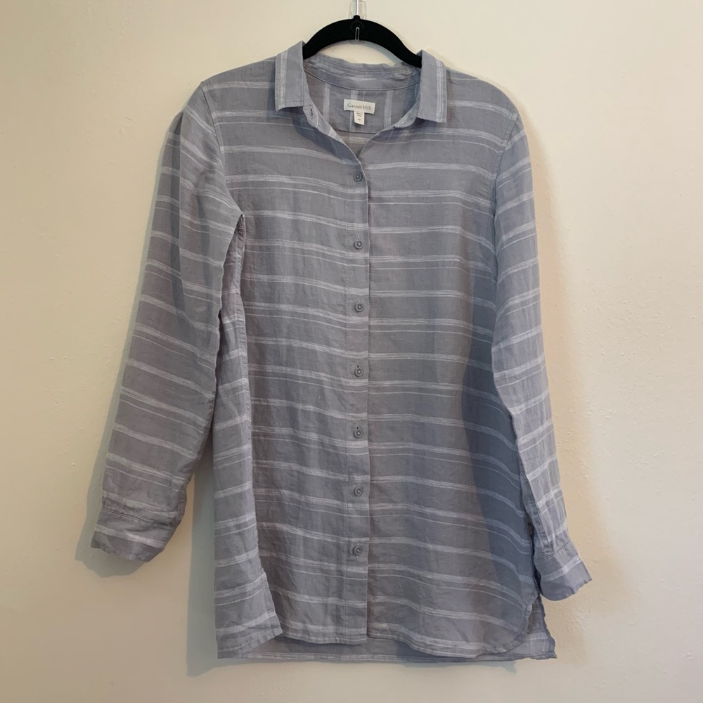 Garnet Hill Gray Striped Easy Linen Tunic